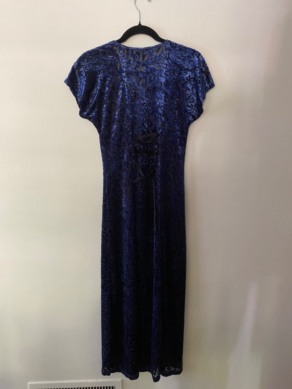 Vintage 1990s Blue Velvet Burnout Maxi Slip Dress Whimsygoth Fairy Small Corset - Picture 3 of 8